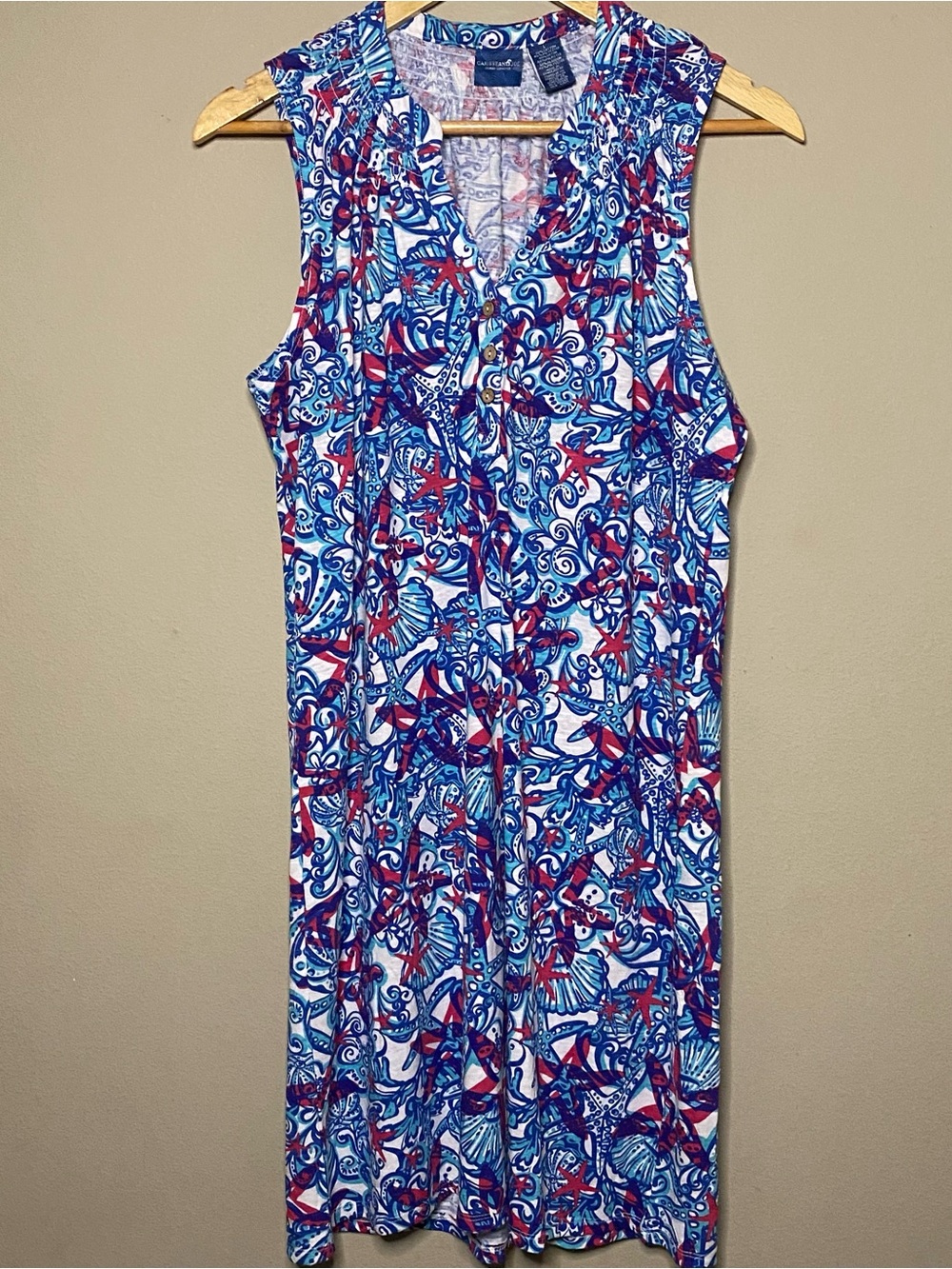 Caribbean Joe Island Supply Co Nautical Dress Large Starfish Shells Sleeveless